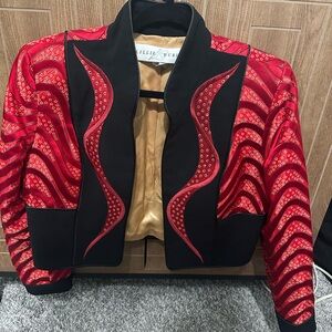 VINTAGE Lillie Rubin Red & Black Embellished Bomber Jacket Size 6